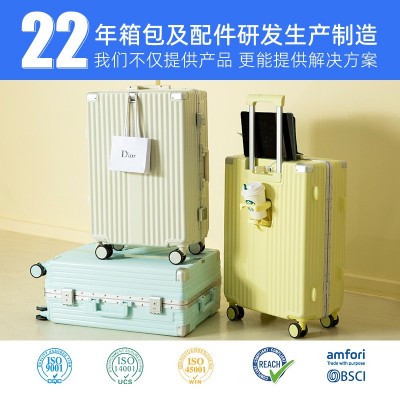行李箱2023年女20寸拉杆箱USB男女旅行箱杯架密码箱luggage多功能图2