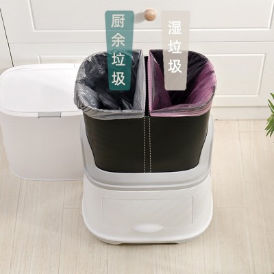 日式分类垃圾桶按压干湿分离高筒大号双层带盖家用厨房客厅卫生间图2
