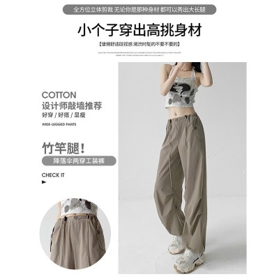 锦纶速干工装裤女夏季新款美式降落伞裤子高腰阔腿休闲卫裤运动裤图4