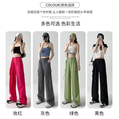 多巴胺穿搭工装裤辣妹裤子女夏季高腰阔腿裤宽松休闲速干运动裤图2