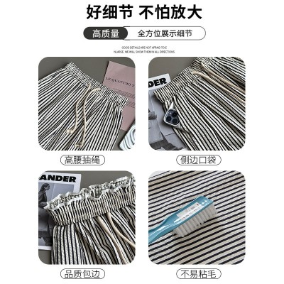 条纹阔腿裤女夏季薄款慵懒遛弯高腰直筒裤显瘦百搭竖条凉凉休闲裤图2