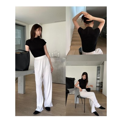 琉刻简约半高领短袖T恤女2023秋款基础百搭单穿叠穿慵懒上衣42713图5