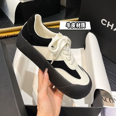 真皮厚底蓬蓬鞋女2023新款夏季百搭透气小白鞋复古德训鞋子面包鞋图1