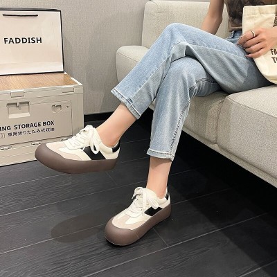真皮厚底蓬蓬鞋女2023新款夏季百搭透气小白鞋复古德训鞋子面包鞋图3