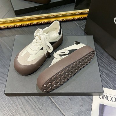 真皮厚底蓬蓬鞋女2023新款夏季百搭透气小白鞋复古德训鞋子面包鞋图4