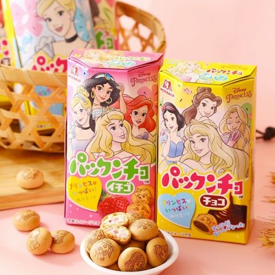 日本进口饼干批发森永卡通公主图案夹心饼干盒装巧克力味注心饼干图2