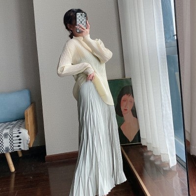 褶皱上衣女三宅春秋纯色九分袖纯色百搭小立领气质打底t恤女小衫图5