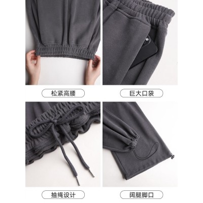 美式灰色运动裤子女春秋款2023束脚宽松加绒休闲卫裤小个子阔腿裤图4