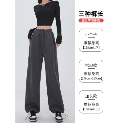 美式灰色运动裤子女春秋款2023束脚宽松加绒休闲卫裤小个子阔腿裤图5