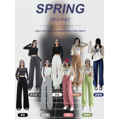 美式灰色运动裤子女春秋款2023束脚宽松加绒休闲卫裤小个子阔腿裤图2