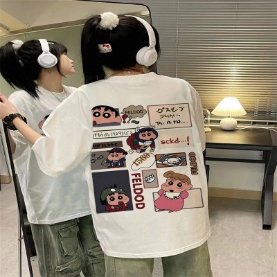酒红色卡通小新纯棉短袖t恤女夏季新款韩版宽松百搭半袖ins上衣潮图3