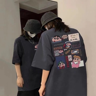 酒红色卡通小新纯棉短袖t恤女夏季新款韩版宽松百搭半袖ins上衣潮图2