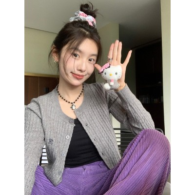 楠涛春秋新款圆领开衫女宽松刺绣毛衣外套麻花针织衫休闲百搭上衣