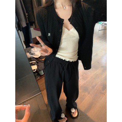 楠涛春秋新款圆领开衫女宽松刺绣毛衣外套麻花针织衫休闲百搭上衣图3
