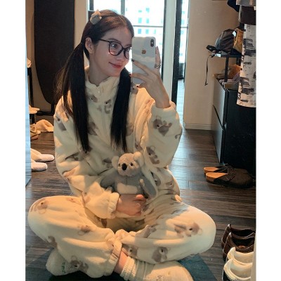 杜小宅秋冬睡衣长袖长裤套装情侣家居服女珊瑚绒卡通两件套可外穿图2
