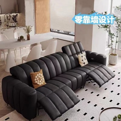 电动功能沙发零靠墙现代简约钢琴键小户型直排客厅毛毛虫真皮沙发