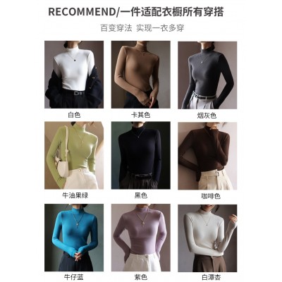 升级品质德绒秋冬螺纹半高领打底衫女内搭长袖修身打底衣中领上衣图3