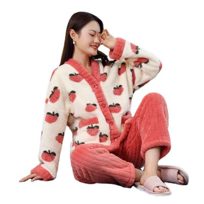 2023新款桃子秋冬乌龙桃加厚暖暖套装休闲家居服睡衣珊瑚绒女图4