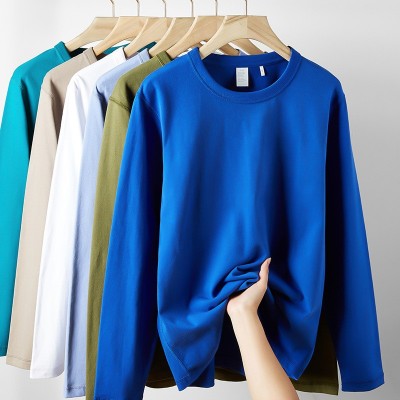 300g重磅长袖男士t恤纯棉宽松纯色上衣圆领青年秋冬t-shirt打底衫图2