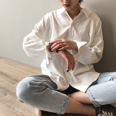 【言双】衬衫女棉感仿麂皮2023秋季新款廓形长袖洋气复古衬衣5623图3