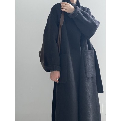 言双 气质立领双面呢羊毛大衣女2023秋冬新款高级感毛呢外套NT002图2