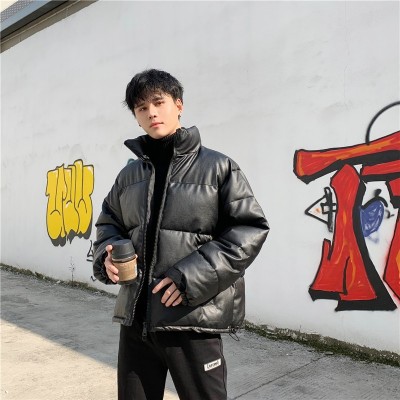 男士羽绒棉衣立领冬季外套加厚短款面包服韩版潮流宽松棉袄PU皮衣图2