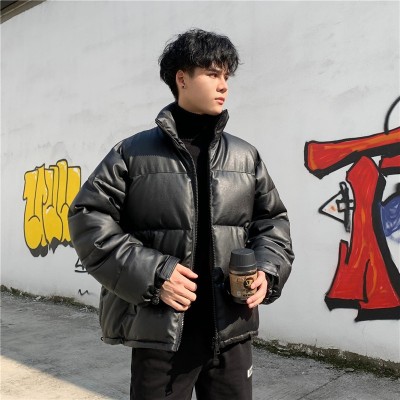 男士羽绒棉衣立领冬季外套加厚短款面包服韩版潮流宽松棉袄PU皮衣图3