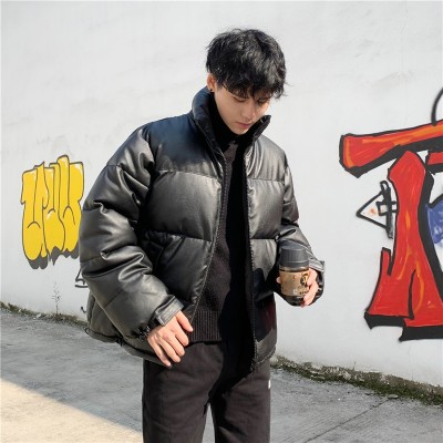 男士羽绒棉衣立领冬季外套加厚短款面包服韩版潮流宽松棉袄PU皮衣图4