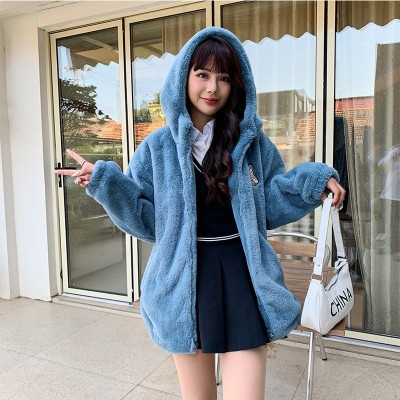 冬季加厚羊盖毛绒外套女棉袄2023新款大码宽松连帽棉衣毛茸茸棉服图2