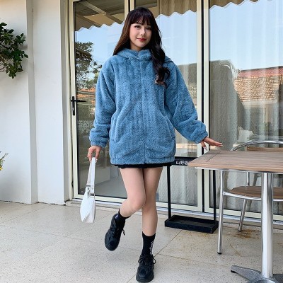 冬季加厚羊盖毛绒外套女棉袄2023新款大码宽松连帽棉衣毛茸茸棉服图5