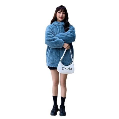 冬季加厚羊盖毛绒外套女棉袄2023新款大码宽松连帽棉衣毛茸茸棉服图4
