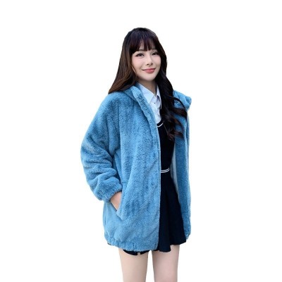 皮草女羊羔毛外套2023秋冬年轻新款连帽毛毛上衣毛茸茸保暖棉衣图5
