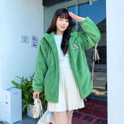 皮草女羊羔毛外套2023秋冬年轻新款连帽毛毛上衣毛茸茸保暖棉衣图2