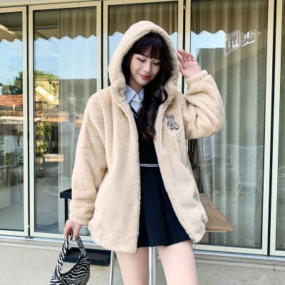 皮草女羊羔毛外套2023秋冬年轻新款连帽毛毛上衣毛茸茸保暖棉衣图4