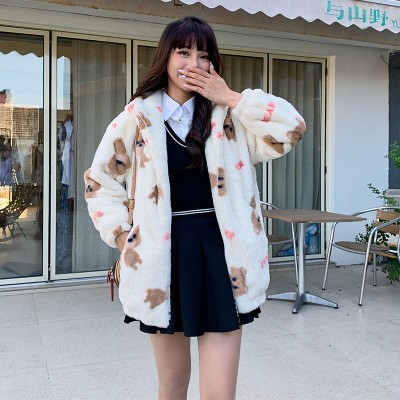 冬加绒加厚羊盖毛小熊棉服外套女国潮ins港风小个子2023新款棉衣图2