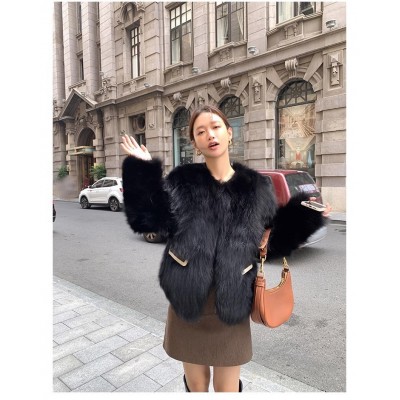 仿整皮狐狸毛皮草外套女短款圆领仿皮草外套时尚年轻2023冬季新款图2