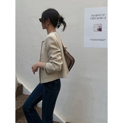 法式气质名媛小香风毛呢外套女秋冬高级感小个子复古百搭短款上衣图2