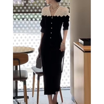 秋装女2023新款法式复古丝绒长袖连衣裙子小个子香风赫本风小黑裙图2