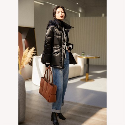 高级感95鹅绒服连帽羽绒服女款高端女装2023冬装中长款外套收腰图5