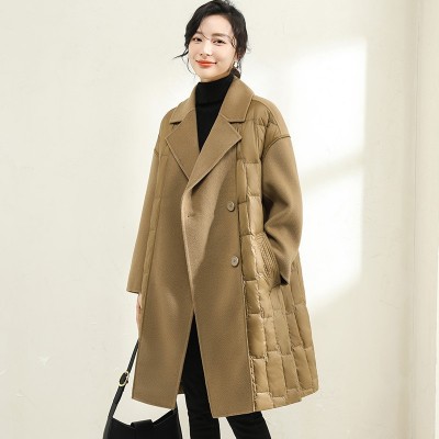 批发双面羊绒大衣女中长款2023年新款高端拼接羽绒外套时尚99096图4