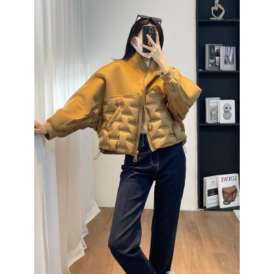 欧货羽绒服女拼接羊绒2023冬季新款高端短款外套小众设计感95086图2