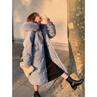 羽绒服女冬季2022年新款中长款韩版过膝小个子大毛领牛角扣外套潮图3