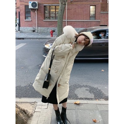 羽绒服女冬季2022年新款中长款韩版过膝小个子大毛领牛角扣外套潮图4