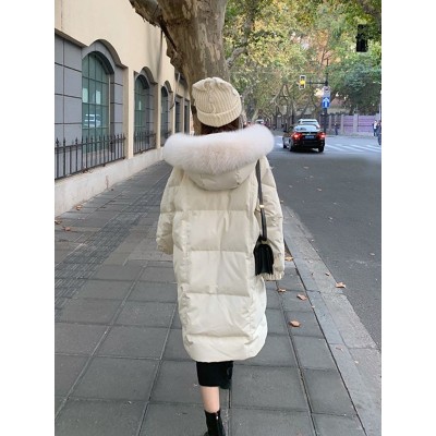 羽绒服女冬季2022年新款中长款韩版过膝小个子大毛领牛角扣外套潮图5