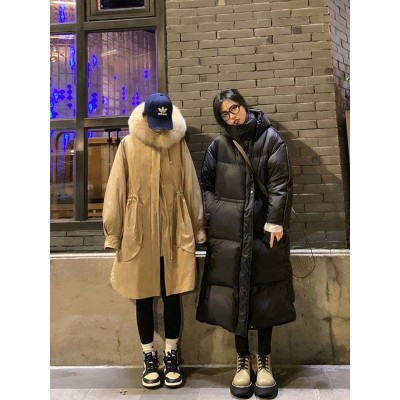 羽绒服女冬季长款2022新款韩版过膝艺考赫本风黑色加厚外套面包服图3