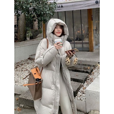 羽绒服女冬季长款2022新款韩版过膝艺考赫本风黑色加厚外套面包服图4