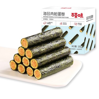百草味 海苔肉松蛋卷100g独立包装网红休闲零食小吃夹心海苔脆图5