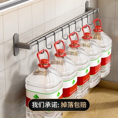 枪灰色厨房挂钩免打孔太空铝壁挂墙上挂杆粘钩置物架厨具挂架排钩图3