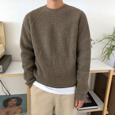 MYQ圆领毛衣男纯色针织衫韩版潮流宽松打底线衫秋冬季新款外套图2