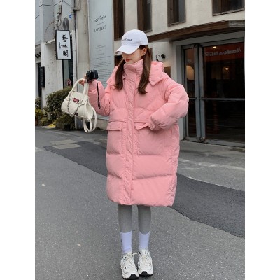 平湖羽绒服女中长款2023冬季新款韩版时尚宽松加厚连帽白鸭绒外套图4